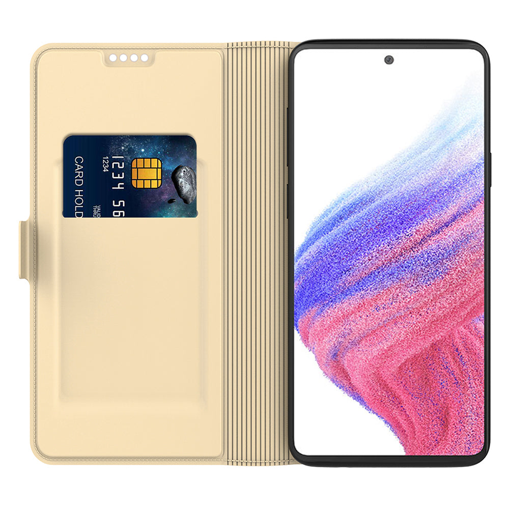For Samsung Galaxy F34 5G / M34 5G Phone Case Card Slot Stand Leather Cover - Gold