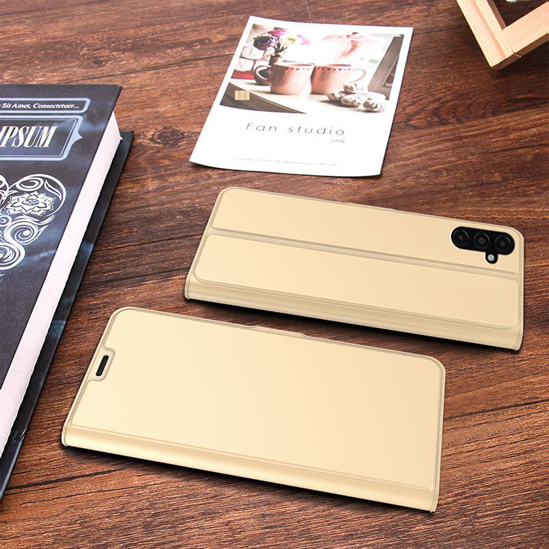 For Samsung Galaxy F34 5G / M34 5G Phone Case Card Slot Stand Leather Cover - Gold
