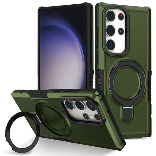 For Samsung Galaxy S23 Ultra Case Magnetic TPU+PC Phone Cover with Ring Kickstand - Blackish Green