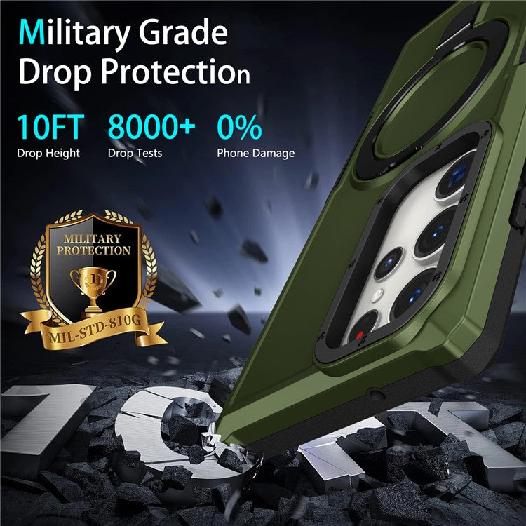 For Samsung Galaxy S23 Ultra Case Magnetic TPU+PC Phone Cover with Ring Kickstand - Blackish Green
