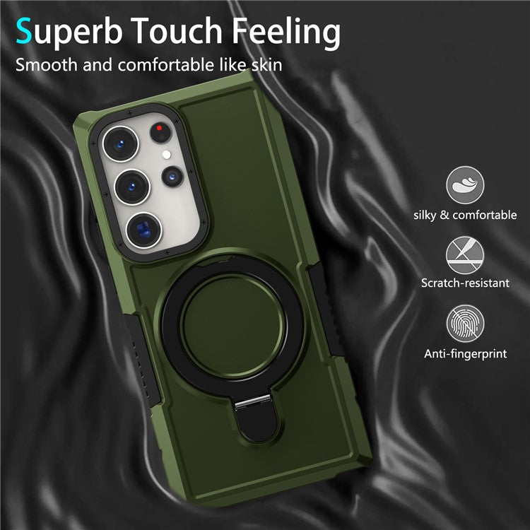 For Samsung Galaxy S23 Ultra Case Magnetic TPU+PC Phone Cover with Ring Kickstand - Blackish Green