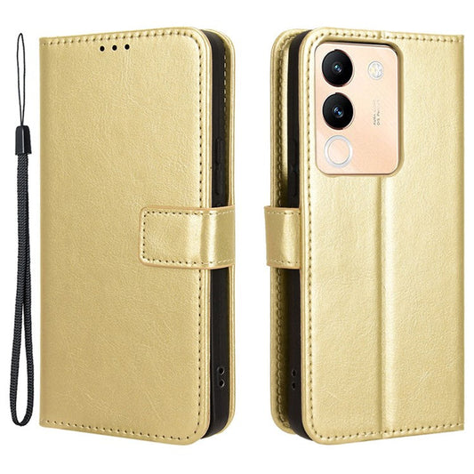 For vivo V29e (Global) 5G / Y200 (India) 5G Case Wallet Stand Crazy Horse Texture Phone Cover - Gold