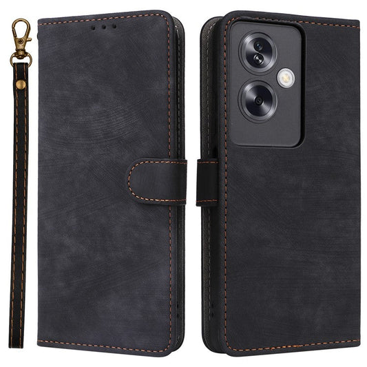 For Oppo A79 5G / A2 5G / OnePlus Nord N30 SE 5G Cell Phone Case with Strap RFID Blocking PU Leather Flip Cover - Black