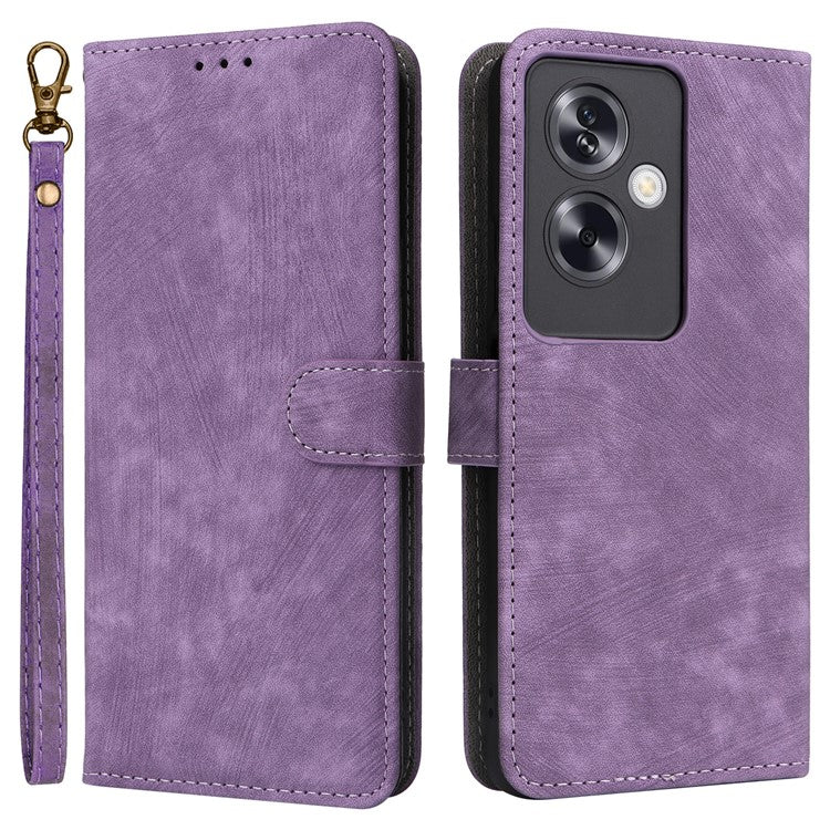 For Oppo A79 5G / A2 5G / OnePlus Nord N30 SE 5G Cell Phone Case with Strap RFID Blocking PU Leather Flip Cover - Purple