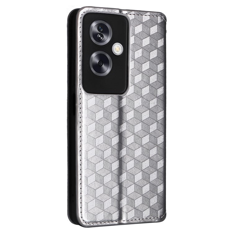 For Oppo A79 5G / A2 5G / OnePlus Nord N30 SE 5G PU Leather Cover Magnetic Cell Phone Case Wallet - Silver