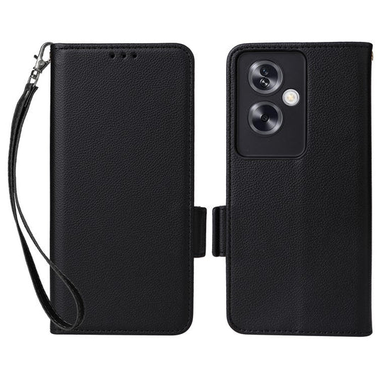 For Oppo A79 5G / A2 5G / OnePlus Nord N30 SE 5G Cover PU Leather Wallet Anti-Scratch Cell Phone Case with Strap - Black