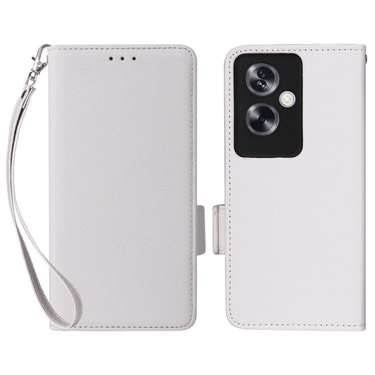 For Oppo A79 5G / A2 5G / OnePlus Nord N30 SE 5G Cover PU Leather Wallet Anti-Scratch Cell Phone Case with Strap - White
