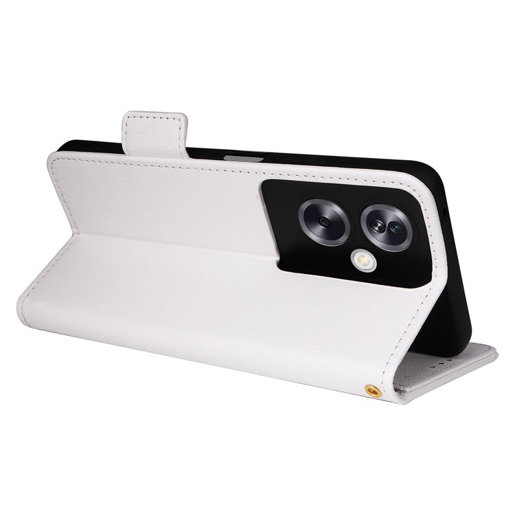 For Oppo A79 5G / A2 5G / OnePlus Nord N30 SE 5G Cover PU Leather Wallet Anti-Scratch Cell Phone Case with Strap - White