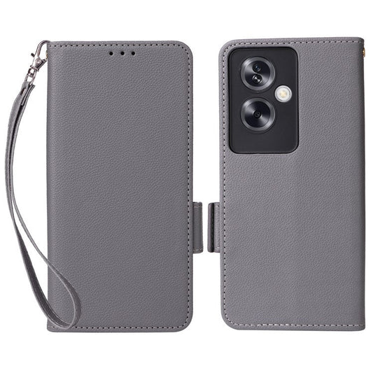 For Oppo A79 5G / A2 5G / OnePlus Nord N30 SE 5G Cover PU Leather Wallet Anti-Scratch Cell Phone Case with Strap - Grey