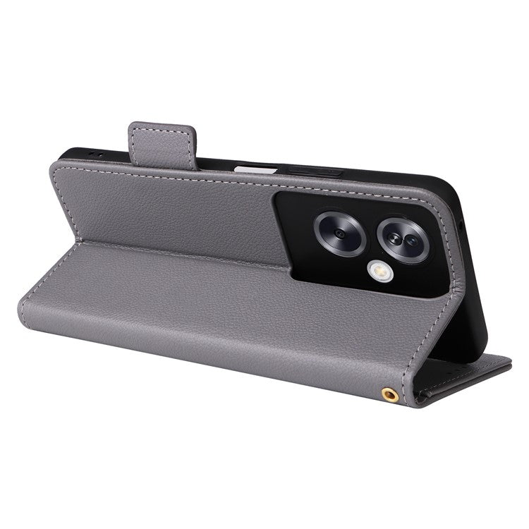 For Oppo A79 5G / A2 5G / OnePlus Nord N30 SE 5G Cover PU Leather Wallet Anti-Scratch Cell Phone Case with Strap - Grey