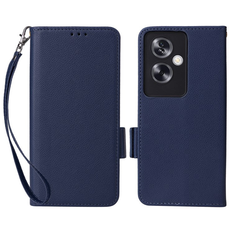 For Oppo A79 5G / A2 5G / OnePlus Nord N30 SE 5G Cover PU Leather Wallet Anti-Scratch Cell Phone Case with Strap - Dark Blue