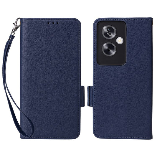 For Oppo A79 5G / A2 5G / OnePlus Nord N30 SE 5G Cover PU Leather Wallet Anti-Scratch Cell Phone Case with Strap - Dark Blue