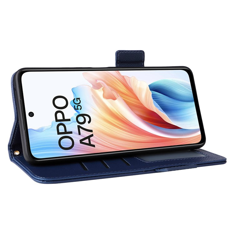 For Oppo A79 5G / A2 5G / OnePlus Nord N30 SE 5G Cover PU Leather Wallet Anti-Scratch Cell Phone Case with Strap - Dark Blue