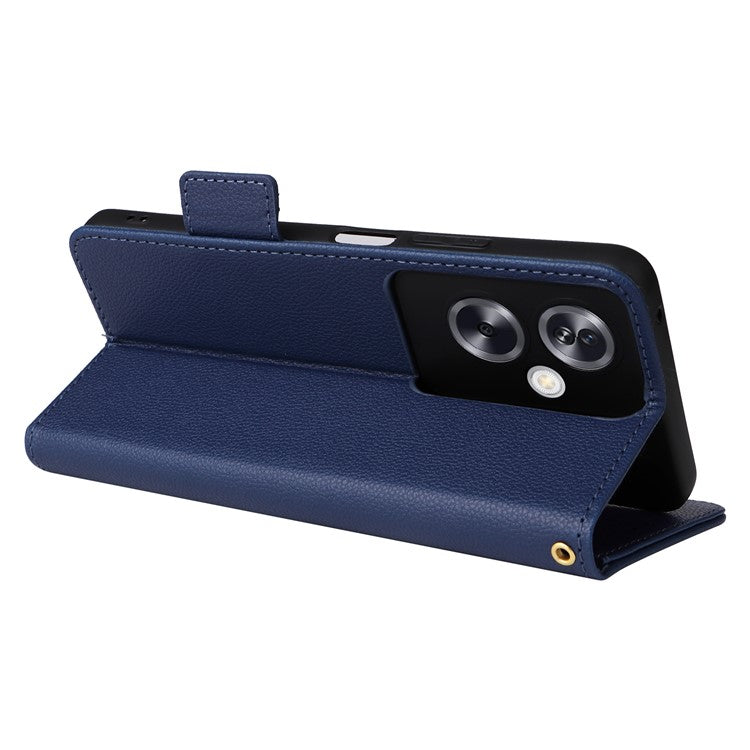 For Oppo A79 5G / A2 5G / OnePlus Nord N30 SE 5G Cover PU Leather Wallet Anti-Scratch Cell Phone Case with Strap - Dark Blue