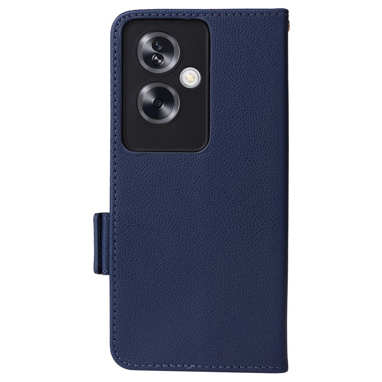 For Oppo A79 5G / A2 5G / OnePlus Nord N30 SE 5G Cover PU Leather Wallet Anti-Scratch Cell Phone Case with Strap - Dark Blue