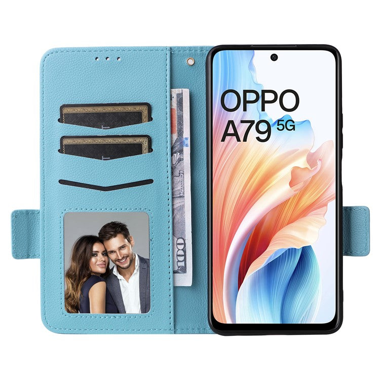 For Oppo A79 5G / A2 5G / OnePlus Nord N30 SE 5G Cover PU Leather Wallet Anti-Scratch Cell Phone Case with Strap - Baby Blue