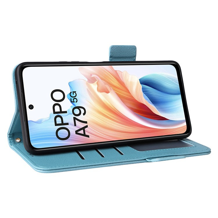 For Oppo A79 5G / A2 5G / OnePlus Nord N30 SE 5G Cover PU Leather Wallet Anti-Scratch Cell Phone Case with Strap - Baby Blue