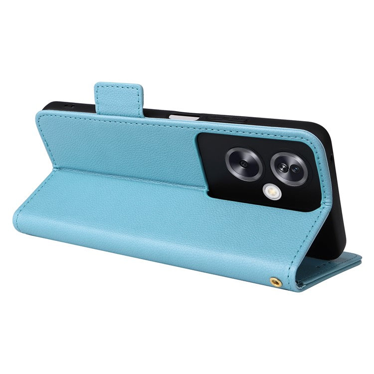 For Oppo A79 5G / A2 5G / OnePlus Nord N30 SE 5G Cover PU Leather Wallet Anti-Scratch Cell Phone Case with Strap - Baby Blue