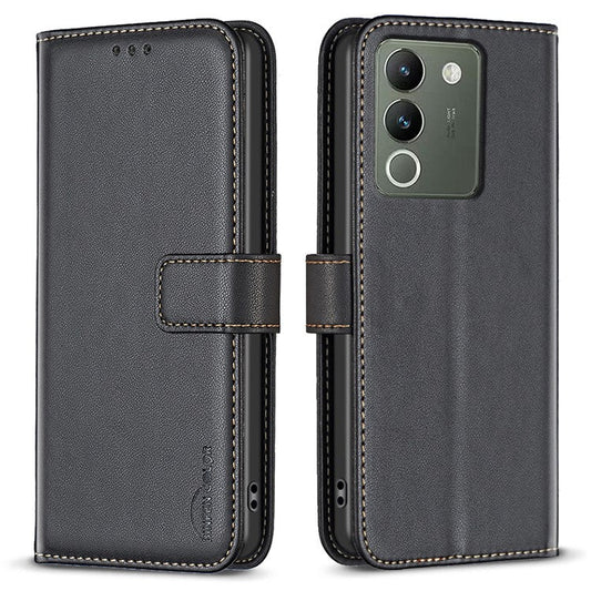 BINFEN COLOR BF17 For vivo Y200 (India) 5G Protective Case PU Leather Wallet Phone Cover - Black