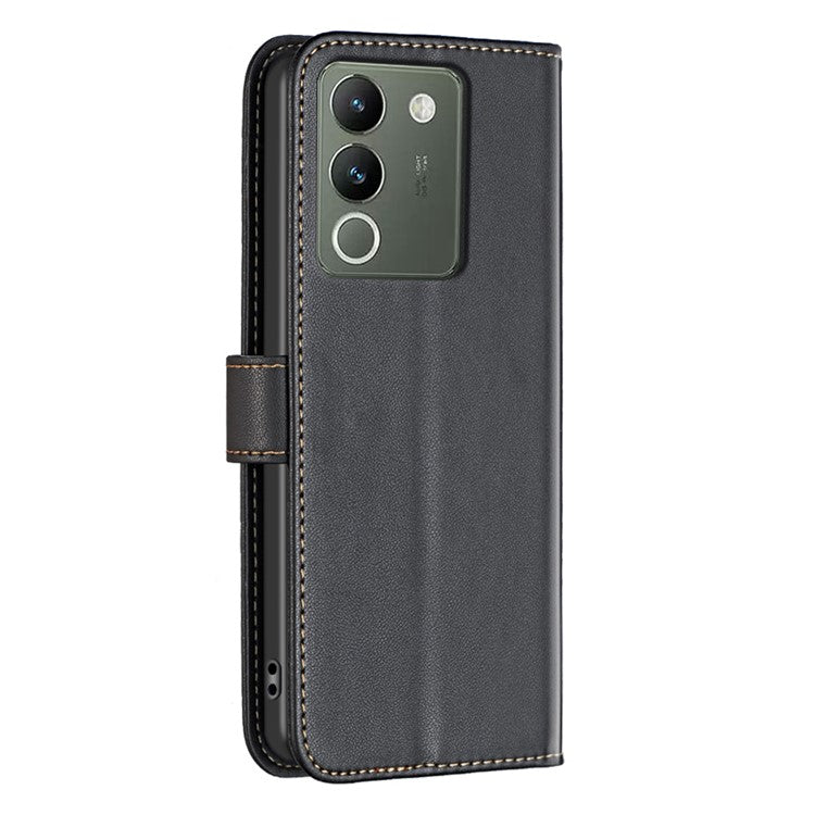BINFEN COLOR BF17 For vivo Y200 (India) 5G Protective Case PU Leather Wallet Phone Cover - Black