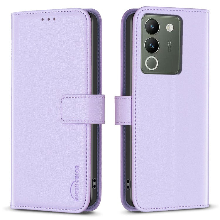 BINFEN COLOR BF17 For vivo Y200 (India) 5G Protective Case PU Leather Wallet Phone Cover - Purple