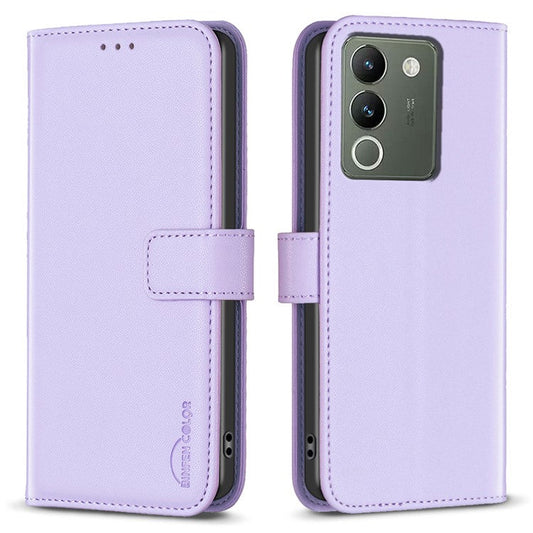 BINFEN COLOR BF17 For vivo Y200 (India) 5G Protective Case PU Leather Wallet Phone Cover - Purple