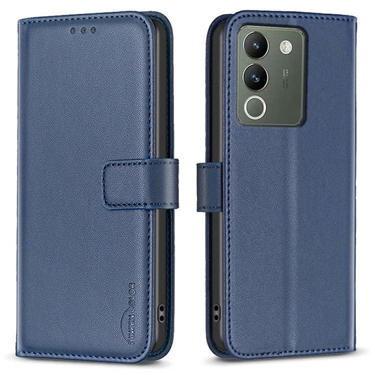 BINFEN COLOR BF17 For vivo Y200 (India) 5G Protective Case PU Leather Wallet Phone Cover - Blue