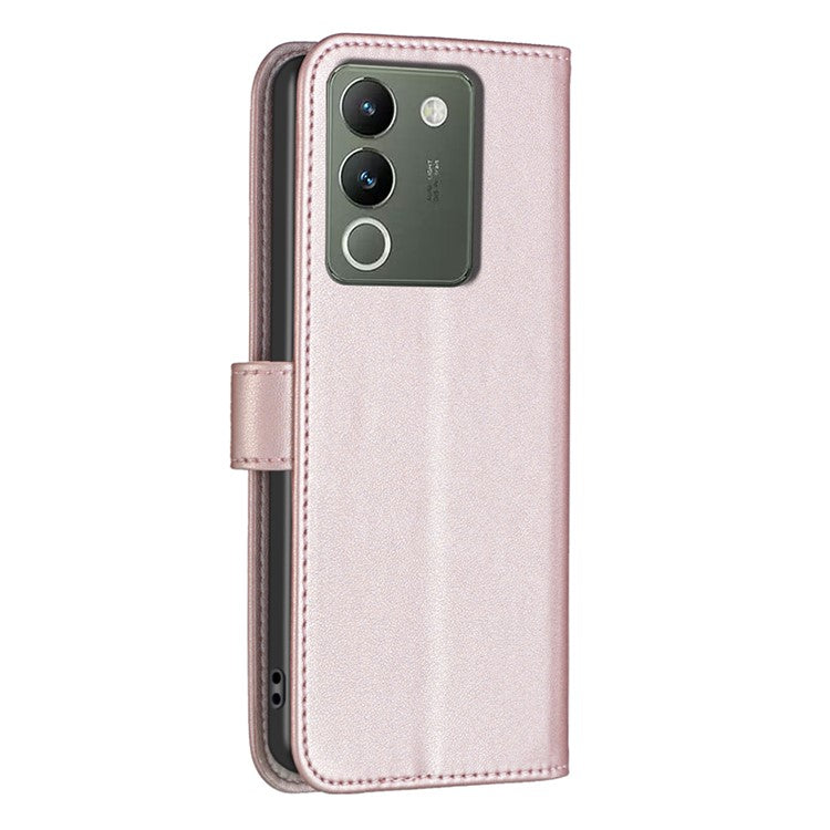 BINFEN COLOR BF17 For vivo Y200 (India) 5G Protective Case PU Leather Wallet Phone Cover - Rose Gold