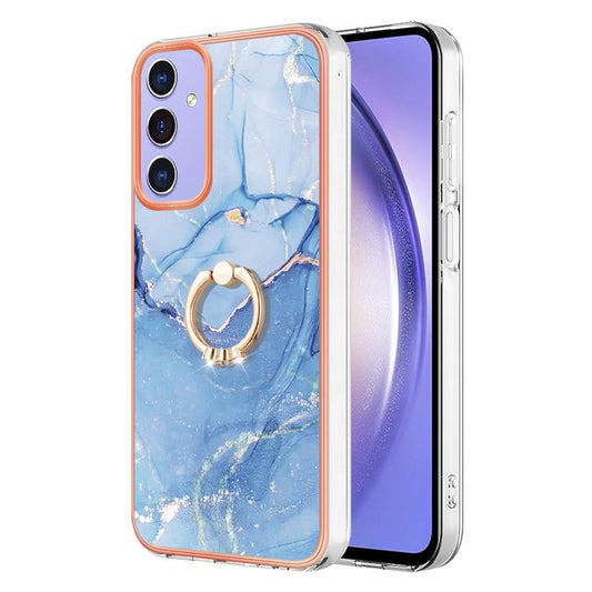 YB IMD Series-17 Style-E For Samsung Galaxy A15 5G Ring Kickstand Cover IMD TPU Cell Phone Case - Blue