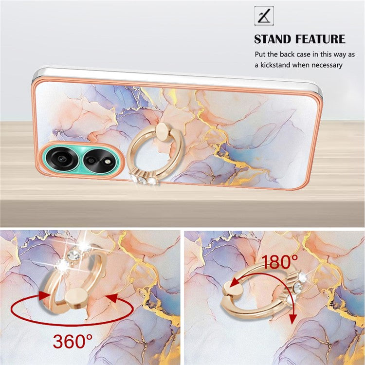 YB IMD Series-6 For Oppo A78 4G Case Marble Pattern Rotary Kickstand Phone TPU Cover - Milky Way Marble White
