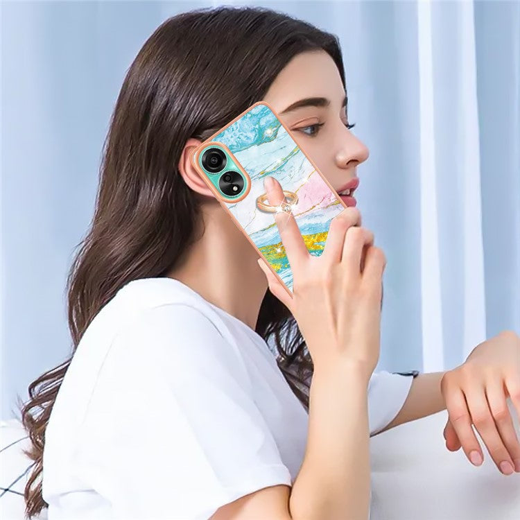 YB IMD Series-10 For Oppo A78 4G Cell Phone Cases IMD Marble Kickstand TPU Shockproof Cover - Green 004