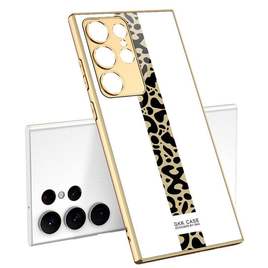 GKK For Samsung Galaxy S24 Ultra Case Pattern Printing TPU + PC + Tempered Glass Phone Cover - Leopard Print