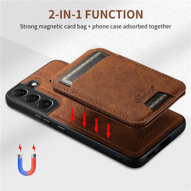 SUTENI H16 For Samsung Galaxy S22 5G Magnetic Detachable Cell Phone Cases PU+TPU Bump Proof Cover - Khaki