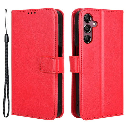 For Samsung Galaxy A15 5G Cell Phone Case Crazy Horse Texture Leather Stand Protective Cover - Red