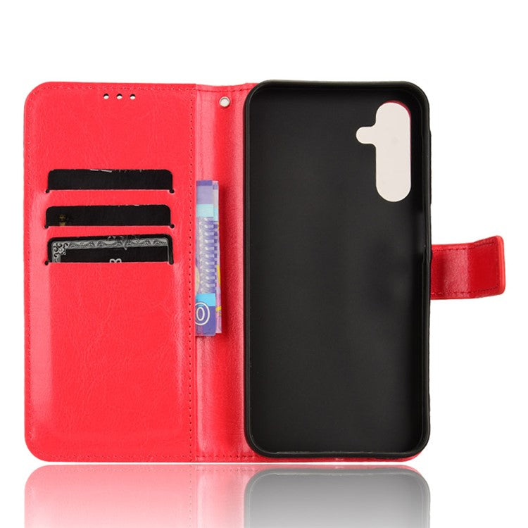 For Samsung Galaxy A15 5G Cell Phone Case Crazy Horse Texture Leather Stand Protective Cover - Red