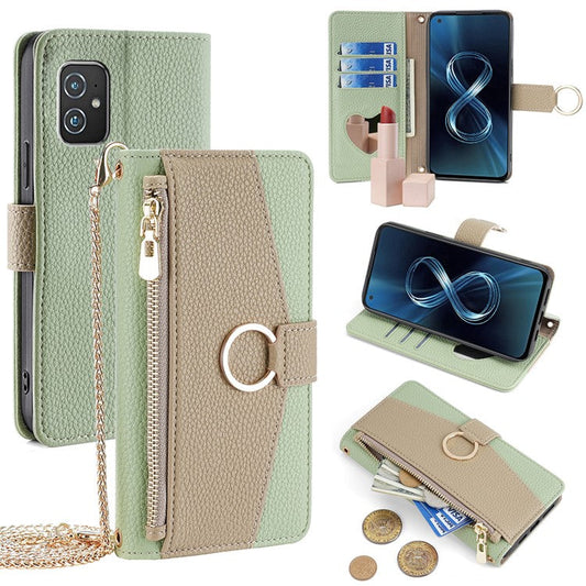 For Asus Zenfone 8 ZS590KS Case Wallet Stand Metal Ring Leather Phone Cover - Green