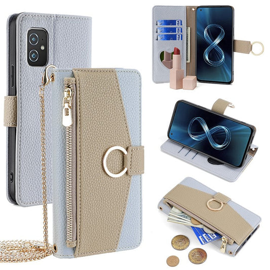 For Asus Zenfone 8 ZS590KS Case Wallet Stand Metal Ring Leather Phone Cover - Blue