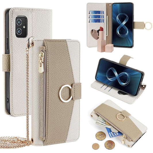 For Asus Zenfone 8 ZS590KS Case Wallet Stand Metal Ring Leather Phone Cover - White