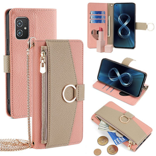 For Asus Zenfone 8 ZS590KS Case Wallet Stand Metal Ring Leather Phone Cover - Pink