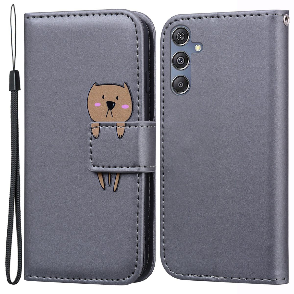 For Samsung Galaxy M34 5G / F34 5G Cartoon Animal Pattern Wallet Leather Cover Cell Phone Cases - Grey