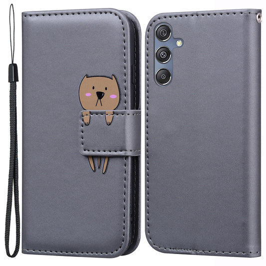 For Samsung Galaxy M34 5G / F34 5G Cartoon Animal Pattern Wallet Leather Cover Cell Phone Cases - Grey