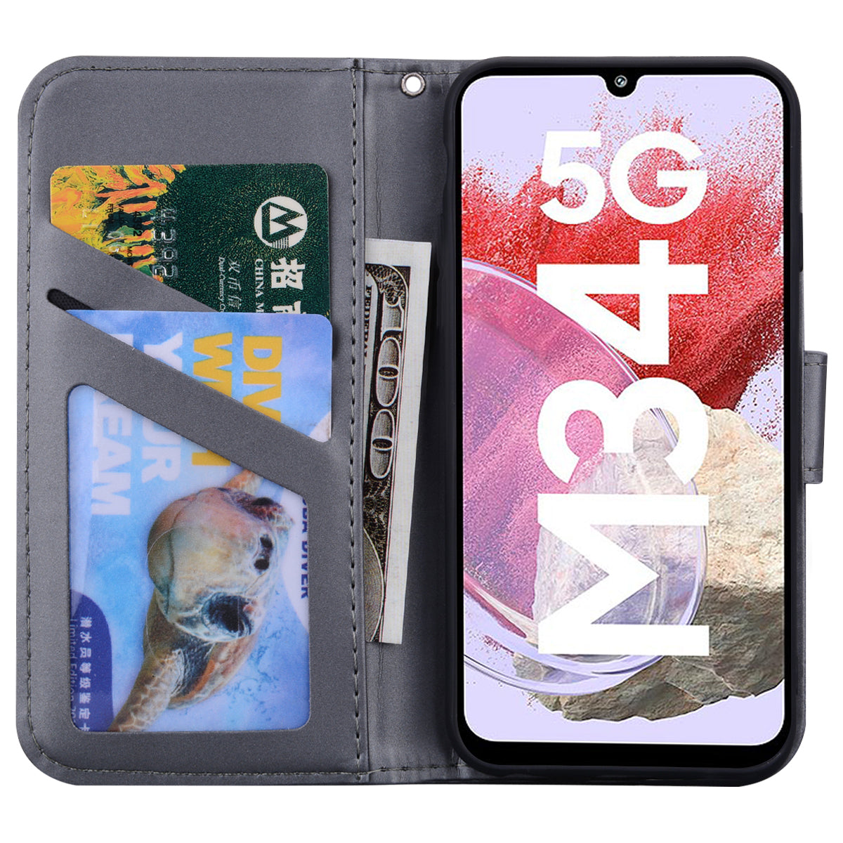 For Samsung Galaxy M34 5G / F34 5G Cartoon Animal Pattern Wallet Leather Cover Cell Phone Cases - Grey