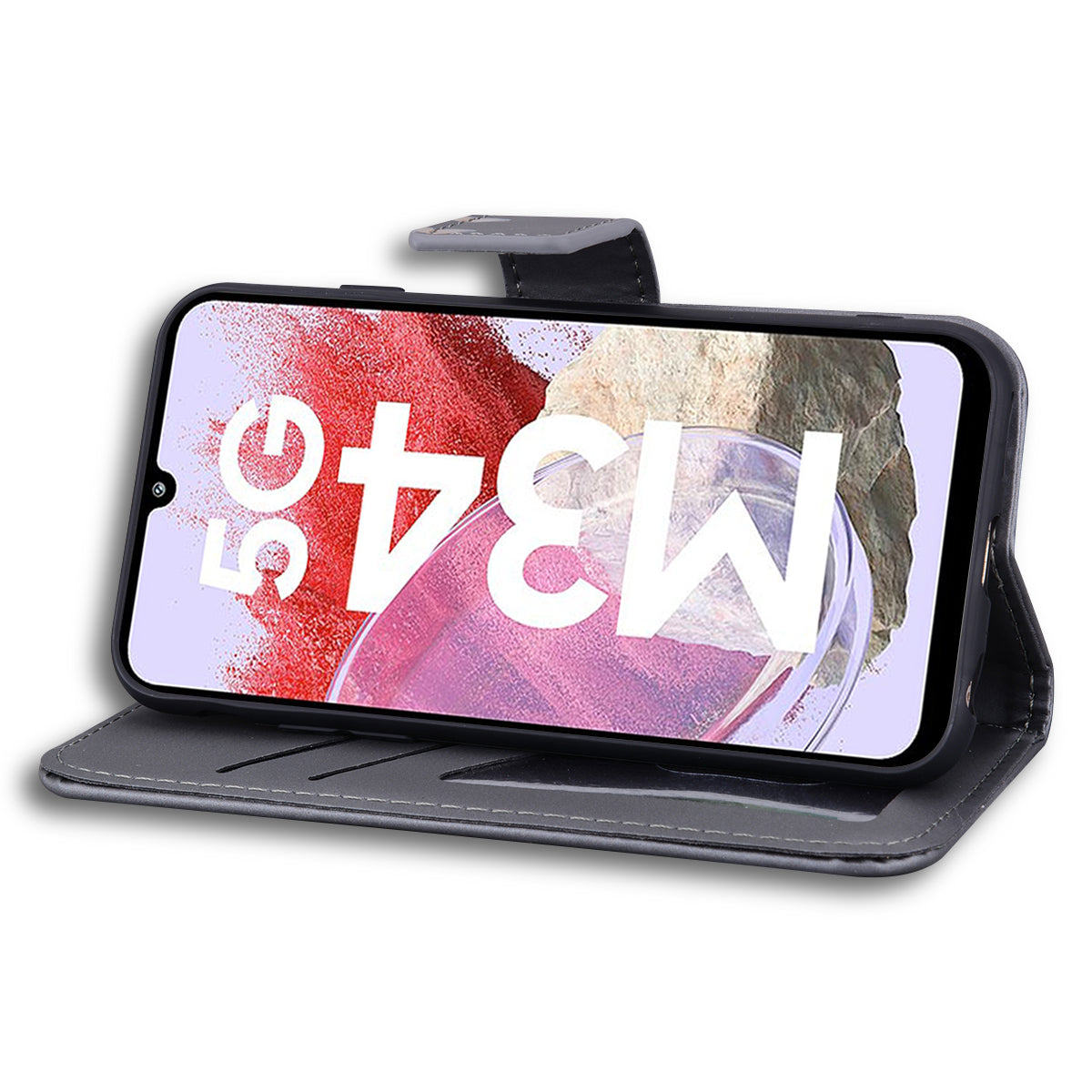 For Samsung Galaxy M34 5G / F34 5G Cartoon Animal Pattern Wallet Leather Cover Cell Phone Cases - Grey