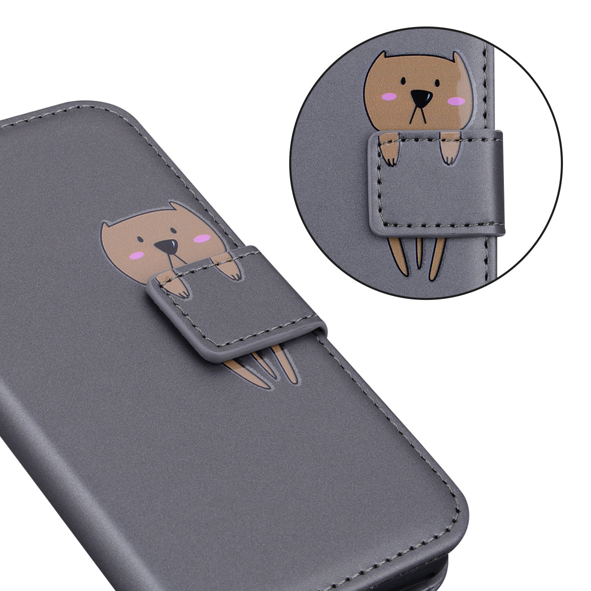 For Samsung Galaxy M34 5G / F34 5G Cartoon Animal Pattern Wallet Leather Cover Cell Phone Cases - Grey