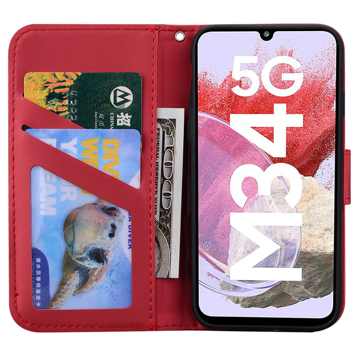 For Samsung Galaxy M34 5G / F34 5G Cartoon Animal Pattern Wallet Leather Cover Cell Phone Cases - Red