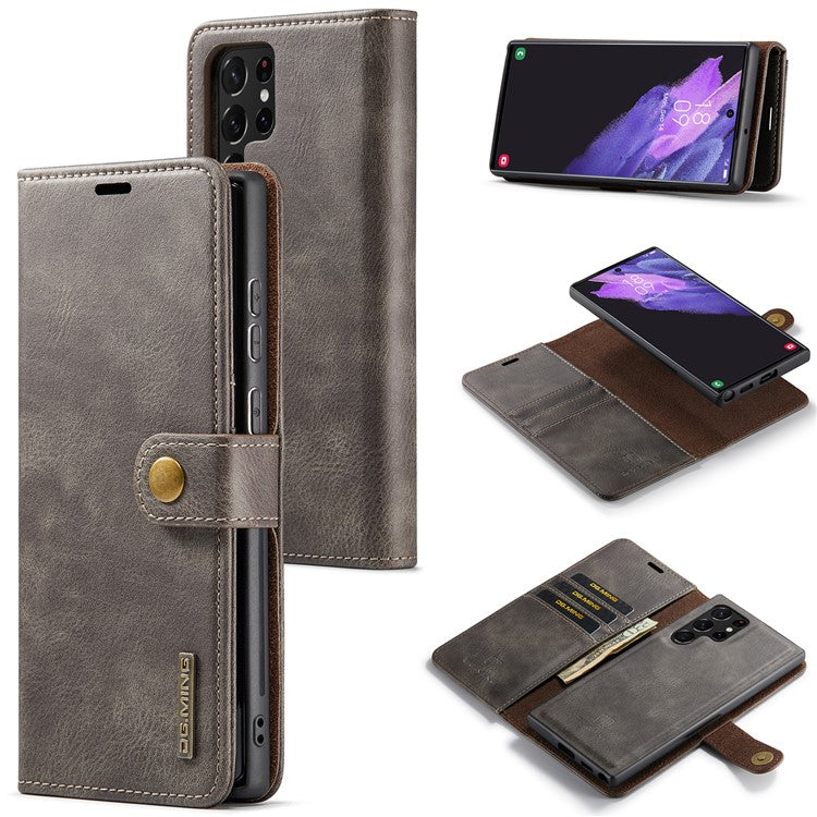 DG.MING for Samsung Galaxy S24 Ultra Case Detachable Split Leather Cover with Stand Wallet - Grey