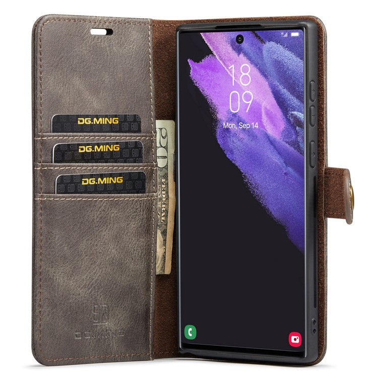 DG.MING for Samsung Galaxy S24 Ultra Case Detachable Split Leather Cover with Stand Wallet - Grey