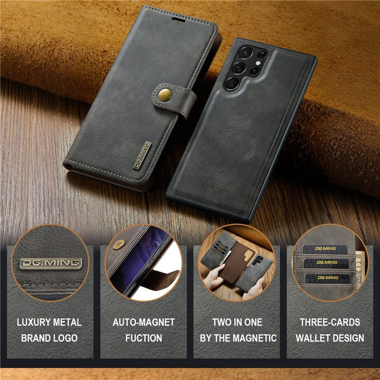 DG.MING for Samsung Galaxy S24 Ultra Case Detachable Split Leather Cover with Stand Wallet - Grey
