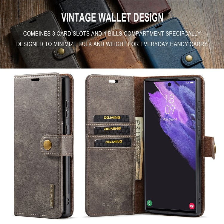 DG.MING for Samsung Galaxy S24 Ultra Case Detachable Split Leather Cover with Stand Wallet - Grey