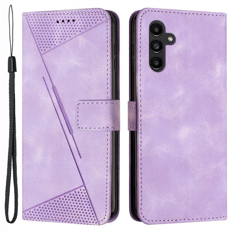 For Samsung Galaxy S25 / S24 Case Triangle Imprinted PU Leather+TPU Phone Stand Cover - Purple